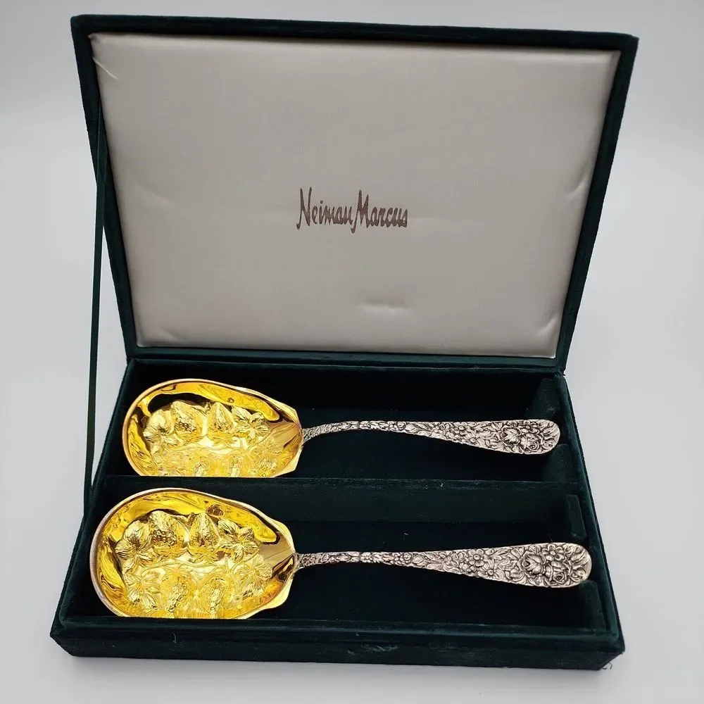 Neiman Marcus Godinger Silver‎ Art Company Ltd. Strawberry Service Spoon Box Set